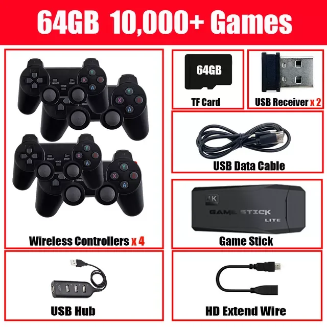 

Игровая консоль 64 ГБ, встроенные 10000 игр, ретро портативная игровая консоль, беспроводной контроллер, Игровая приставка для PS1/GBA, подарок на ...