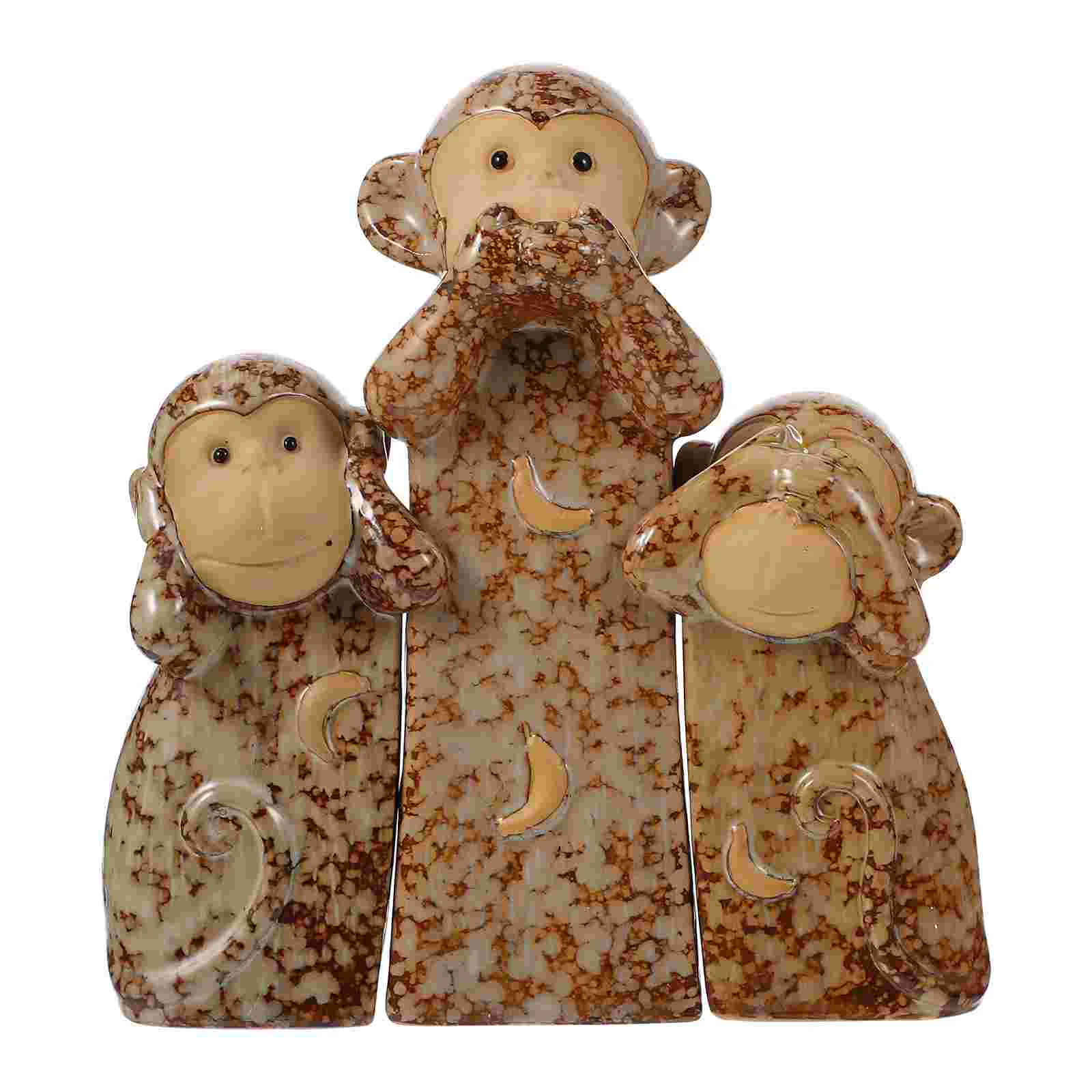 

3 Pcs Monkey Home Decoration Ceramic Figurine Dining Table Tabletop Statue Figure Ceramics Desk Office