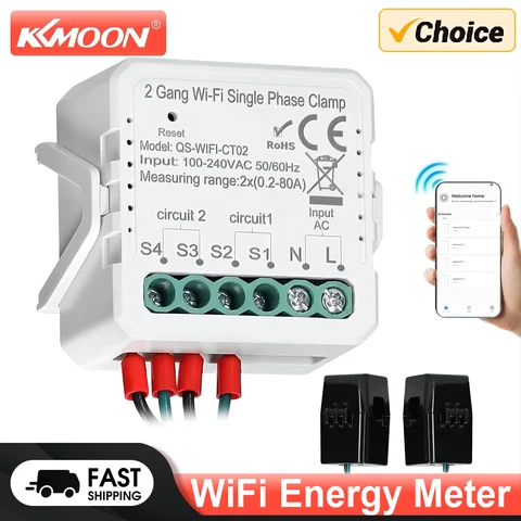 KKMOON Tuya Wi-Fi счетчик энергии 1/2 Gang 80A однофазный зажим солнечный PV двунаправленный двухсторонний трансформатор тока с управлением через приложение