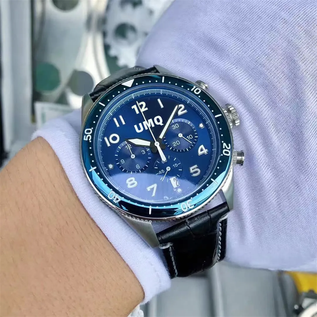 

2023-Men's quartz wristwatch time running second racing time work ceramic ring calf leather strap aaa watch