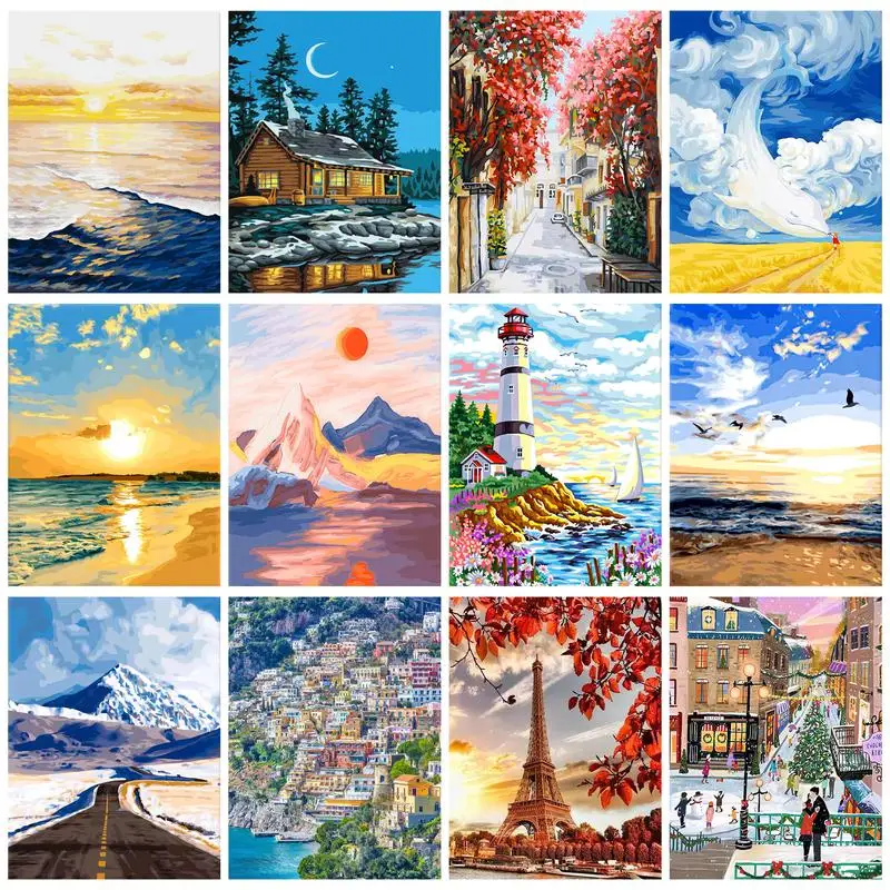 

CHENISTORY Pictures By Numbers Sunset Painting HandPainted DIY Coloring By Numbers Home Decoration Gift Drawing Canvas Kits