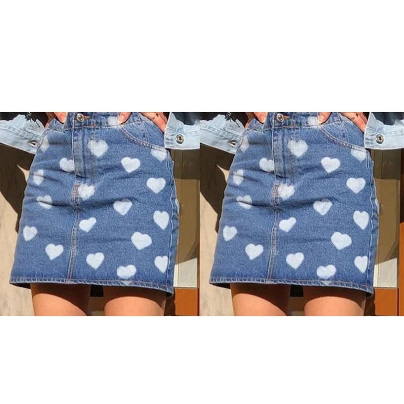 

Women's Love Printed A-Line Skirt High Waist Casual Short Skirt Blue