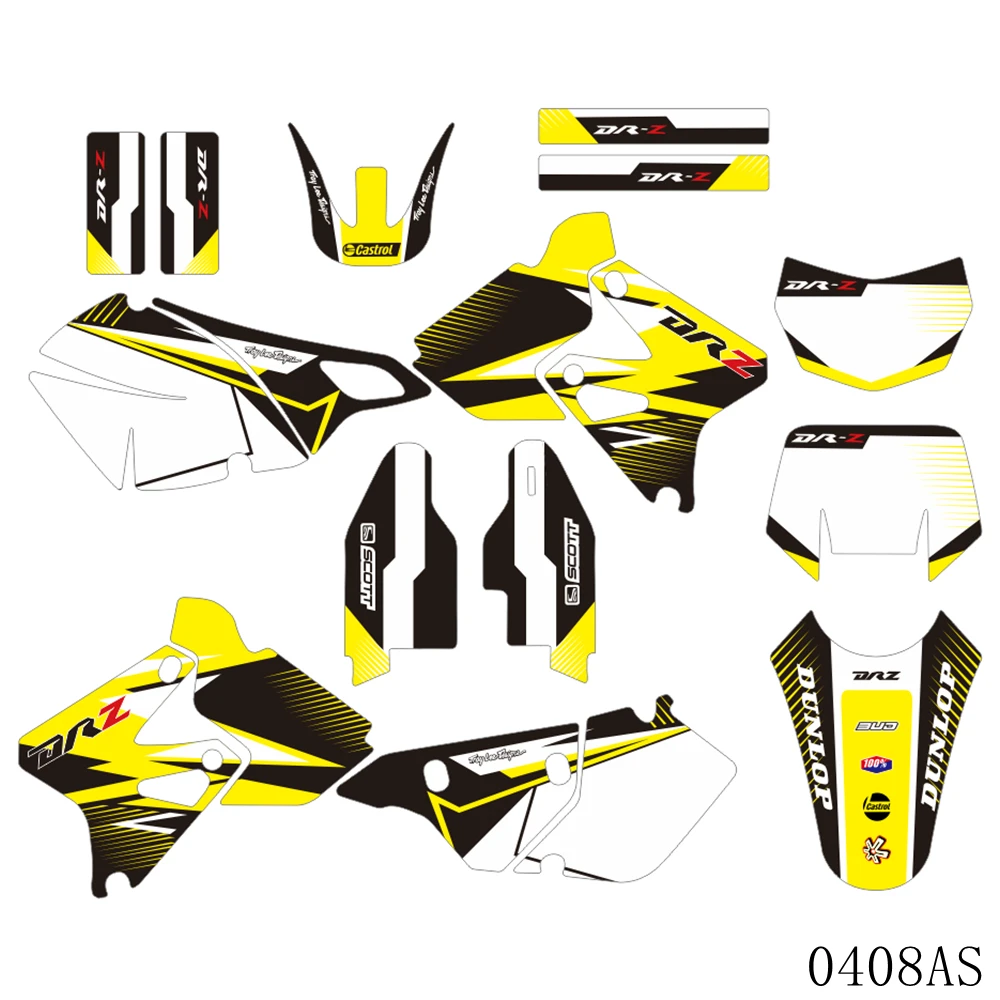 

Full Graphics Decals Stickers Motorcycle Background Custom Number Name For SUZUKI DRZ400 SM S E DRZ 400 SM S E 2000-2020