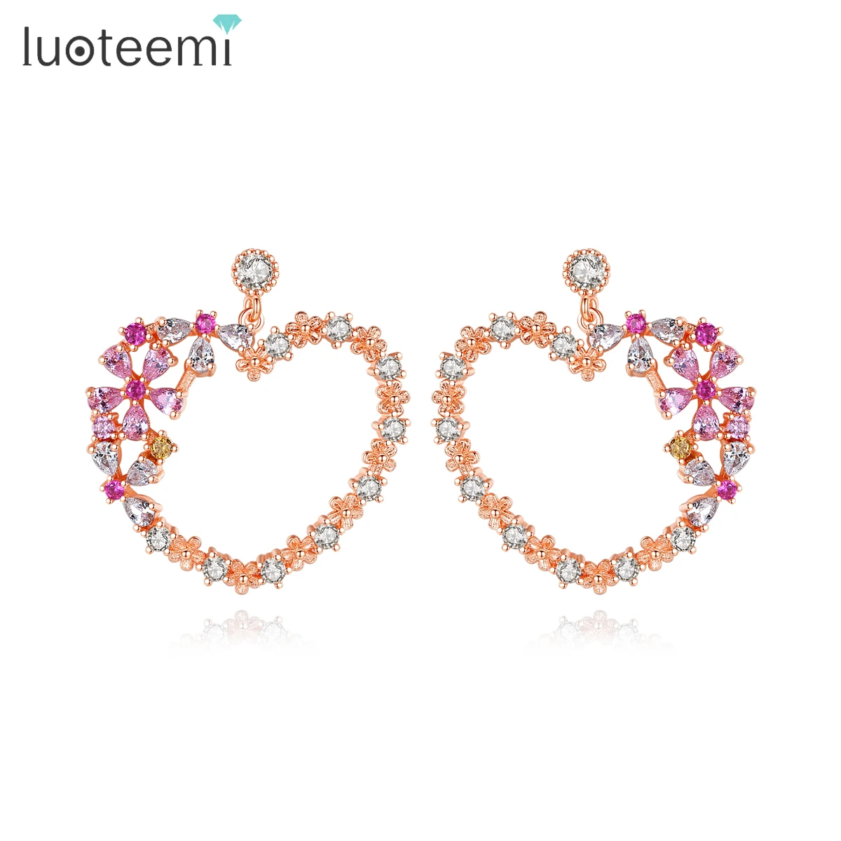 

LUOTEEMI Luxury Big Heart Pink Color Stud Earring for Women Cute Flower Girl's Party Jewelry Hot Sell Heart Love Magic Accessory