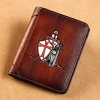 high quality genuine leather men wallets knights templar design short card holder purse luxury brand male wallet