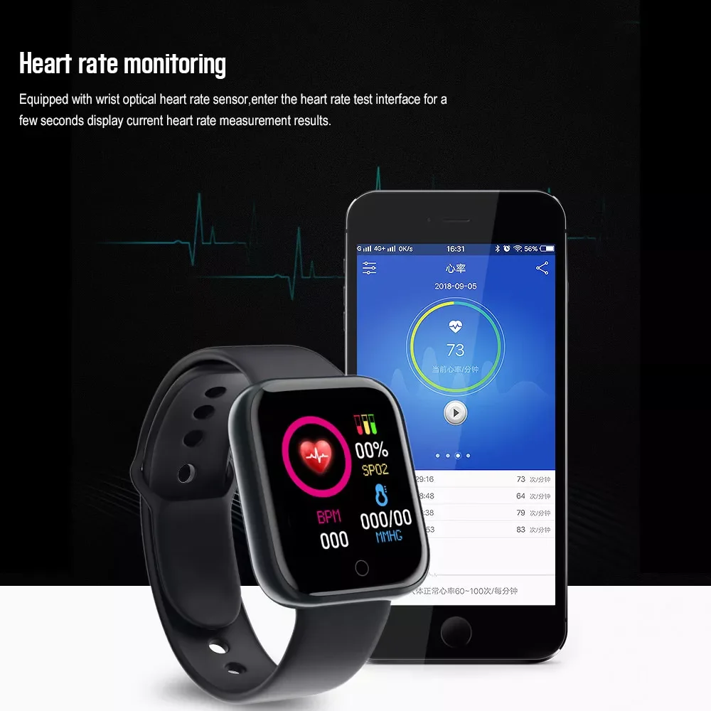 

D20 Pro Smart Watch Y68 Bluetooth Fitness Tracker Sports Watch Heart Rate Monitor Blood Pressure Smart Bracelet for Android IOS