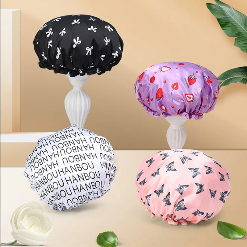 

Двойная Водонепроницаемая шапка для душа, милая шапка для душа, женская шапка для волос, головной убор, принадлежности, аксессуары для ванной и душа