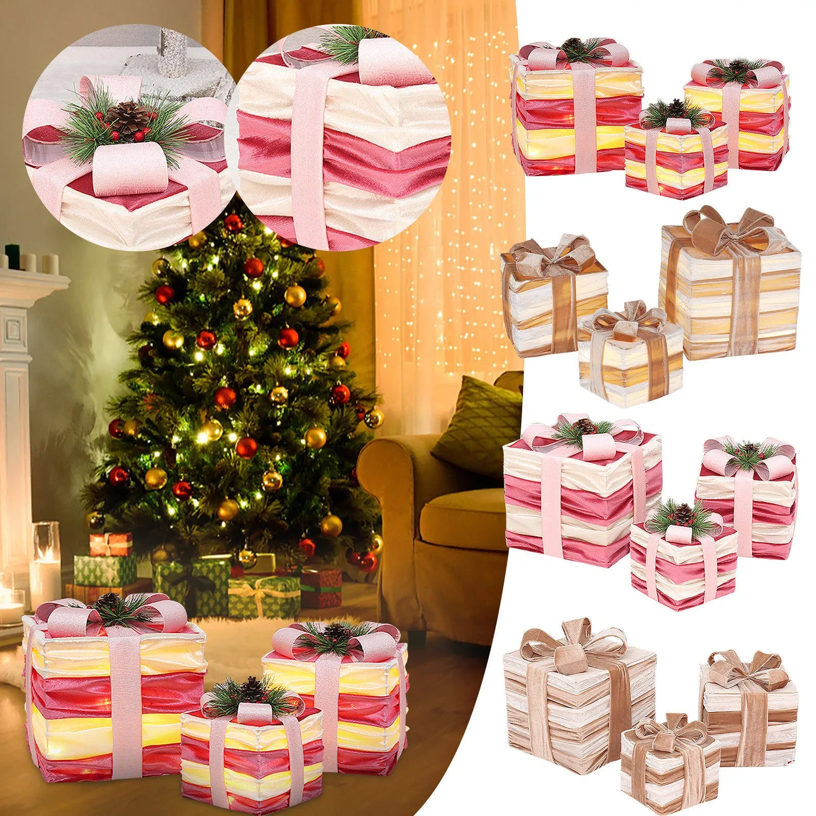 

Рождественские огни, Подарочная коробка, набор украшений из 3 предметов, Рождественская Подарочная коробка, украшения для дома и улицы, рожд...