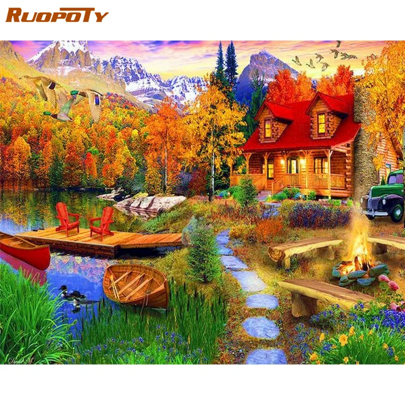 

RUOPOTY 40x50cm Painting By Numbers For Adults Landscape Coloring By Numbers Kit Picture Paint For Wall Decor Artwork Diy Gift