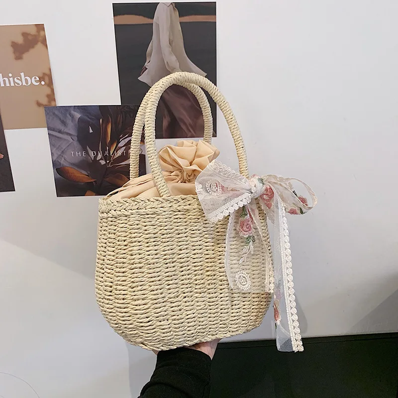 

Straw bag women's summer fashion woven French minority portable vegetable basket bag versatile beach bag