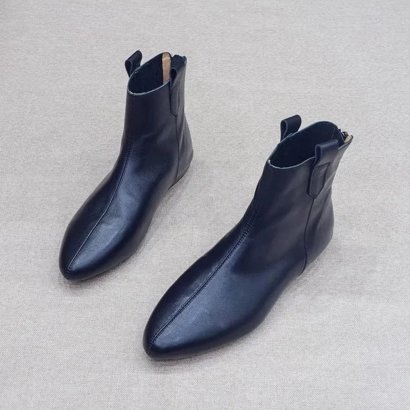 

Retro Pointed Toe Women's Boots 2023 Women's Shoes Autumn Flat Ankle Boots Casual Soft Leather Soft Sole Chelsea Boots for Women