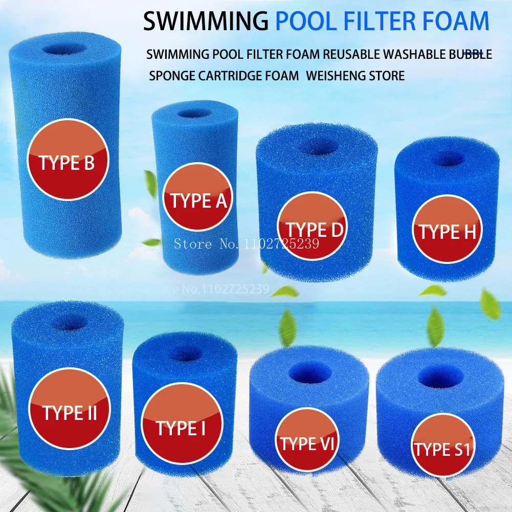 

Intex Type I/II/SI/H/A/B/VI/D Washable Swimming Pool Filter Sponge - Reusable Foam Cleaner for Tub Filter Cartridge