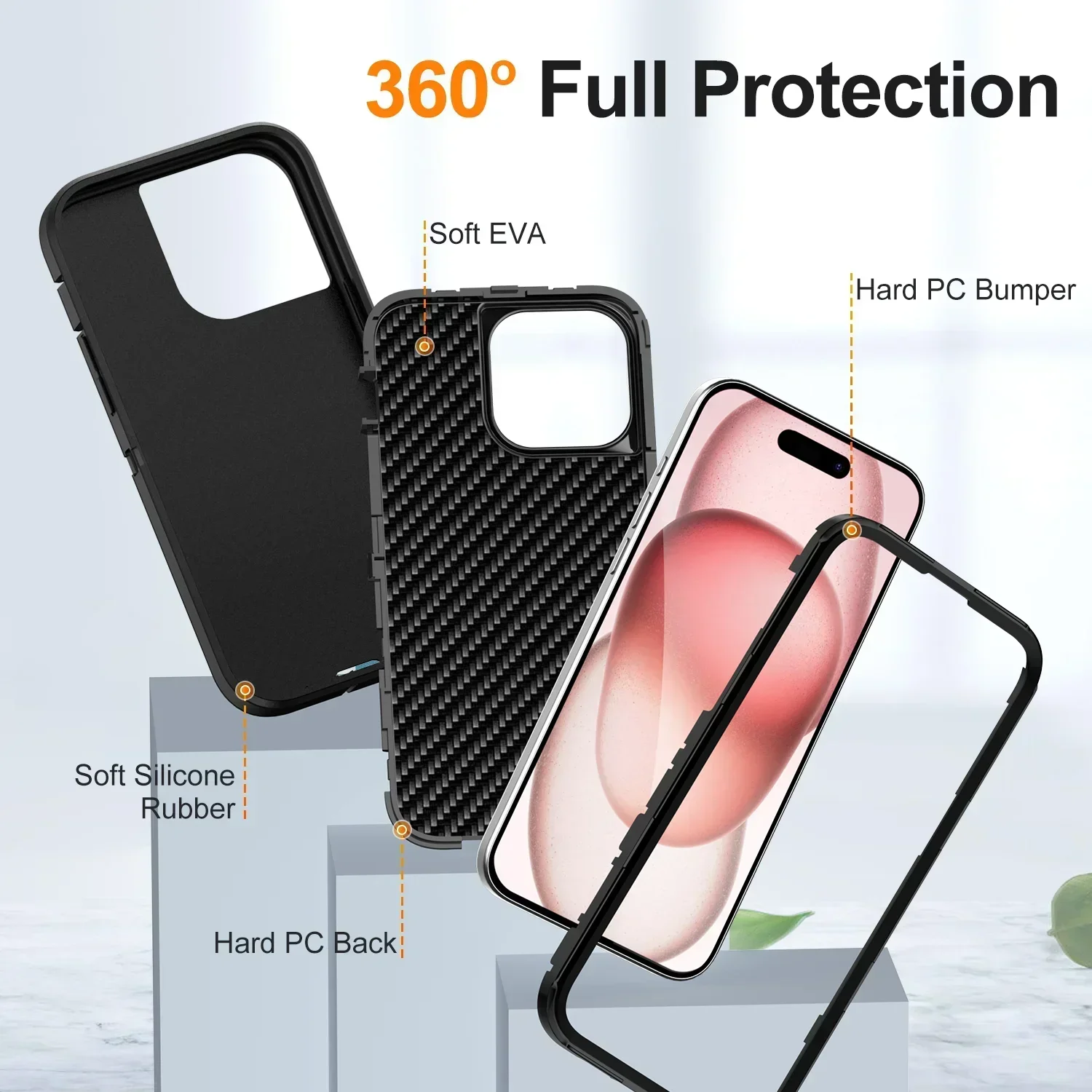 Фото Чехол для iPhone 15 Pro Max 15 14 Pro Max iphone 16 Pro Max Сверхмощный амортизирующий защитный чехол для всего тела из силиконовой резины №3