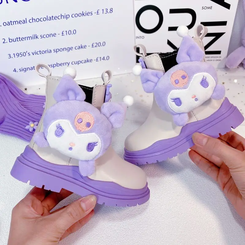 

Kawaii Sanrios Kuromi милые Мультяшные демисезонные новые детские дышащие ботинки со средней посадкой Martin зимние ботинки