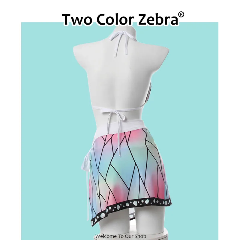 Косплей демона Slayer Kochou Shinobu купальный костюм купальник из трех частей с V-образным