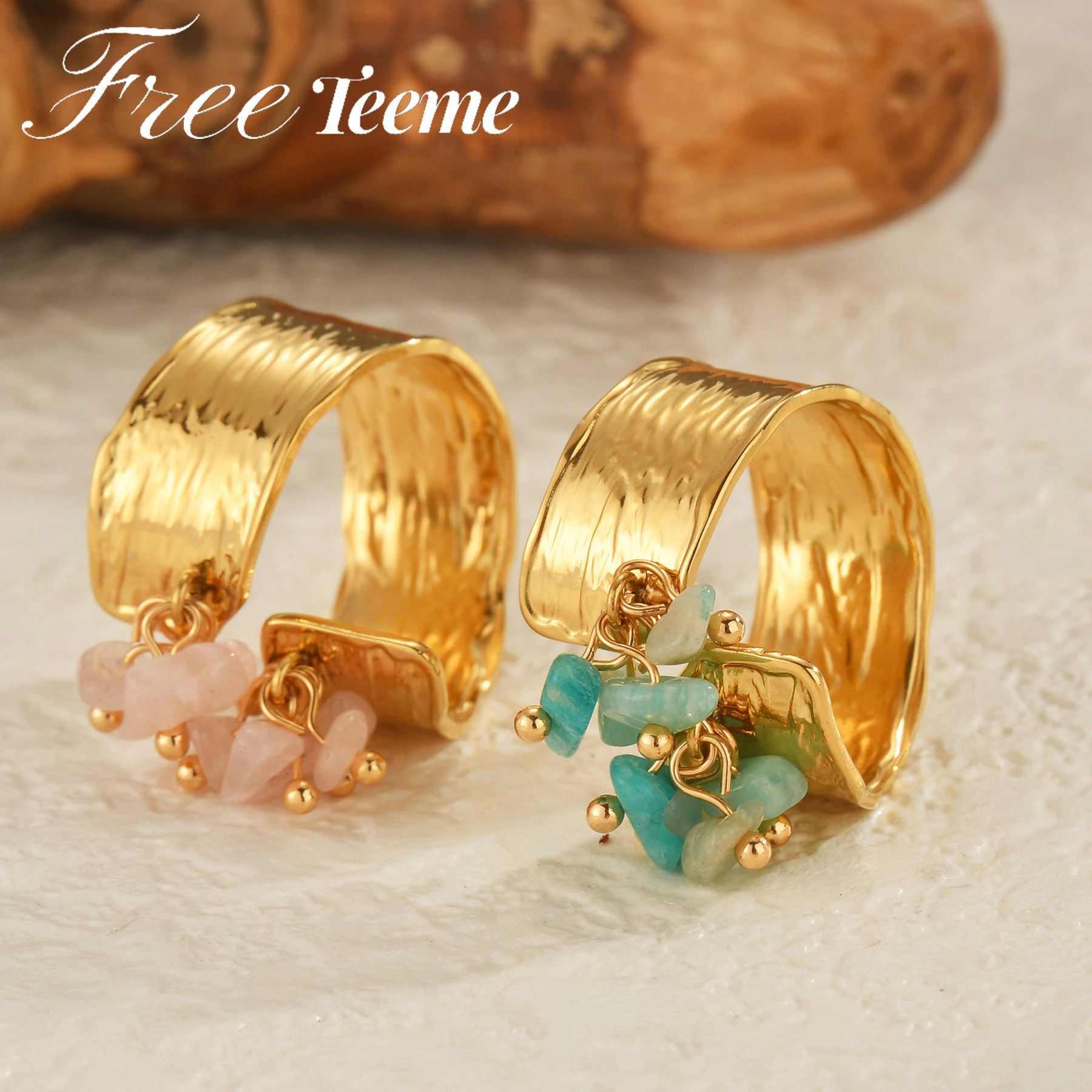 Freeteeme женские открытые кольца во французском стиле с нерегулярным розовым камнем