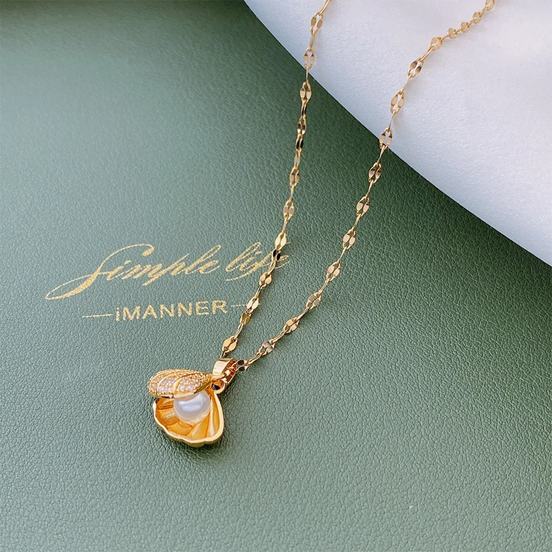 

Titanium Steel Shell Pearl Necklace Shells Can Opened Luxury Colorfast New Jewelry Novel Woman Gifts Trend Products 2022 Kpop