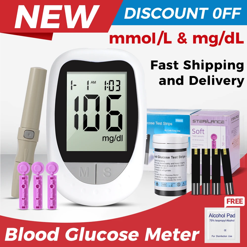 

Medical Glucometer 25/50pcs Test Strips Kit Lancets Blood Glucose Meter Kit Sugar Monitor Glucometro for diabetes mmol/L & mg/dL