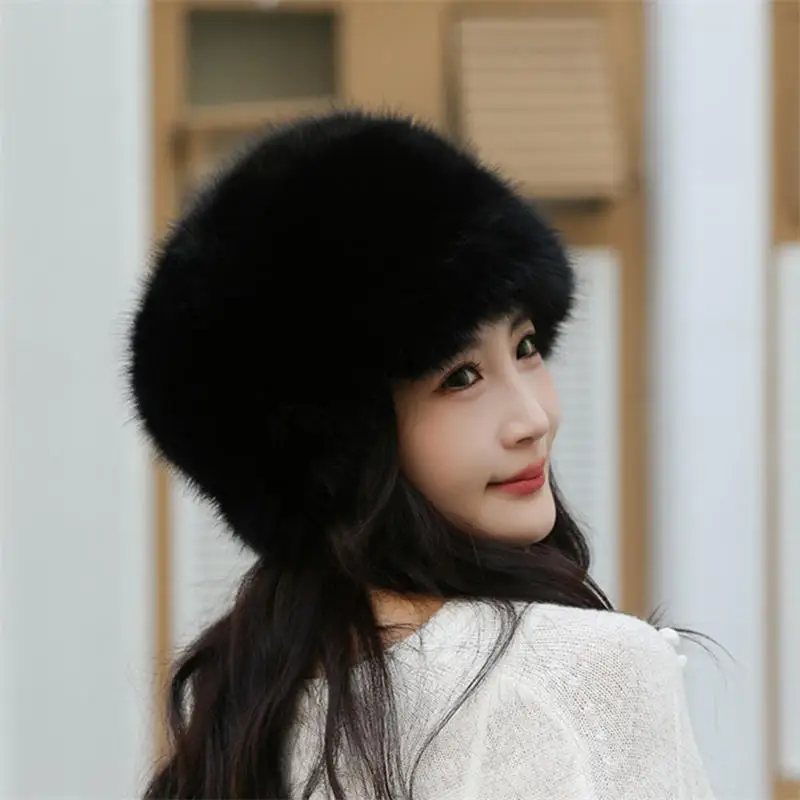 Женская теплая снежная лыжная шапка меховая панама монгольская защита ушей