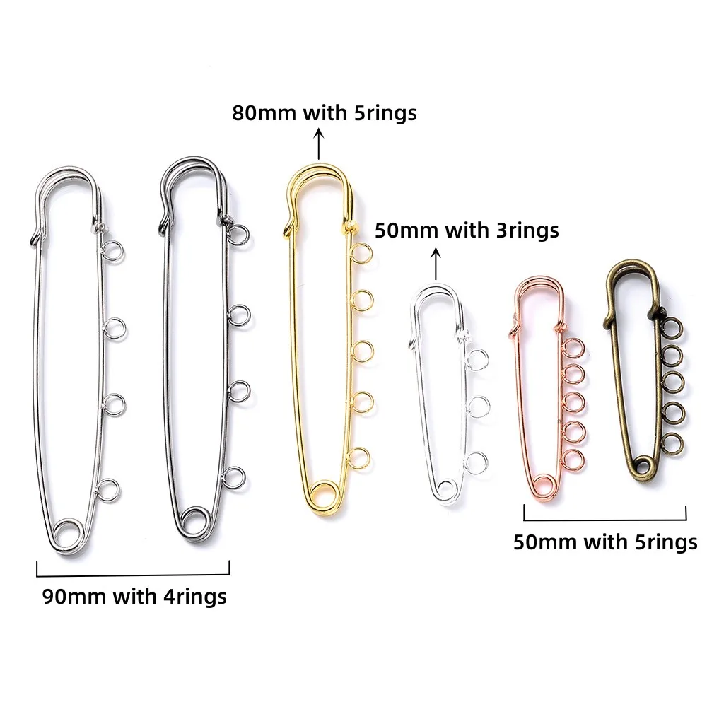 10pcs Safety Pins Brooch 50/80/90mm Blank Base Brooch Pin With Holes  Pin for DIY Jewelry Making Supplies Accessorie