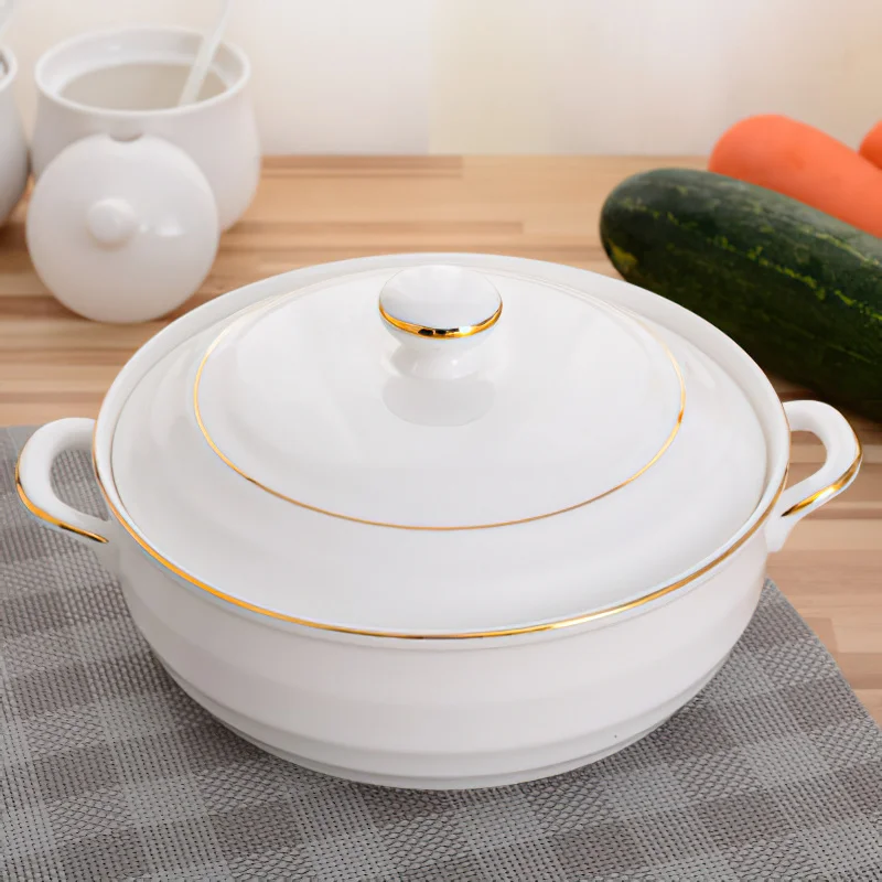 

Ceramic Soup Pot Nordic Phnom Penh White Round 1.4L Large Bowl with Lid Cooking Utensils Household Kitchen Supplies Tableware