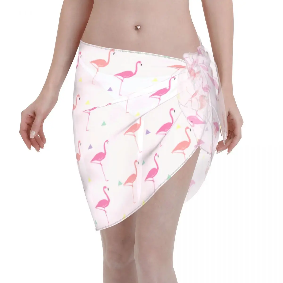 

Sexy Women Flamingo Bird Animal Pink Perspective Swimwear Pareo Scarf Cover Ups Bikinis Cover-Ups Skirts Skirt Lace-up