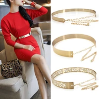 new women adjustable metal designer belt fashion ladies dress luxury bling gold silver mirror vintage waistband with waist chain