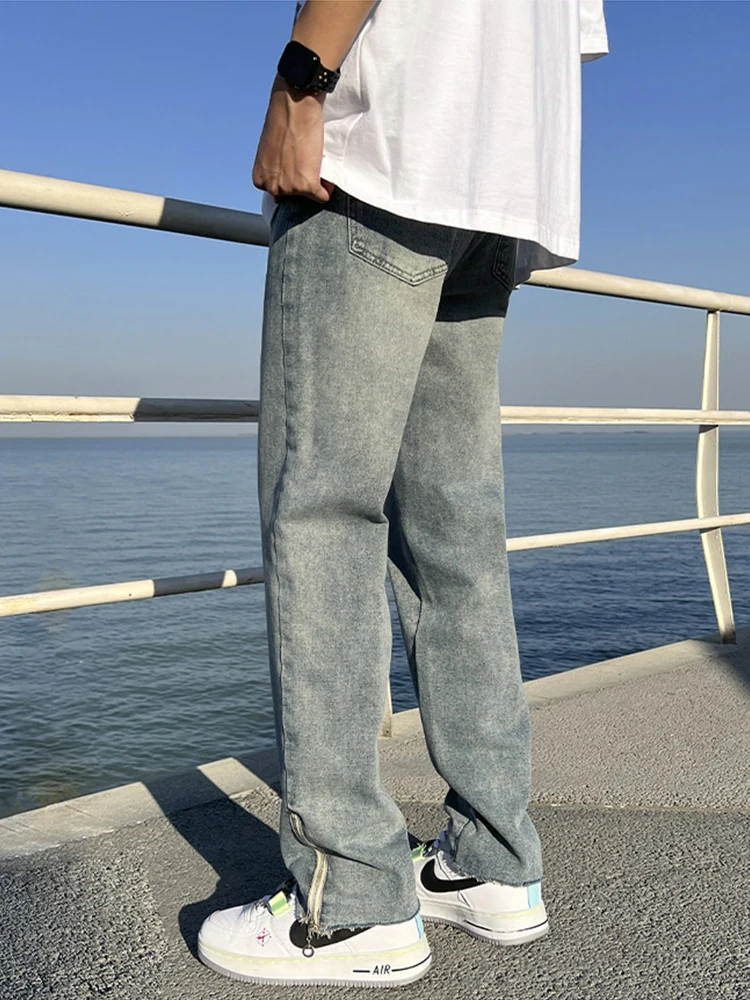 Men Solid Baggy Jeans PantsKorean Fashion Harajuku Denim Trousers Male Wide Leg Black Harem Pants Men Clothing JEANS