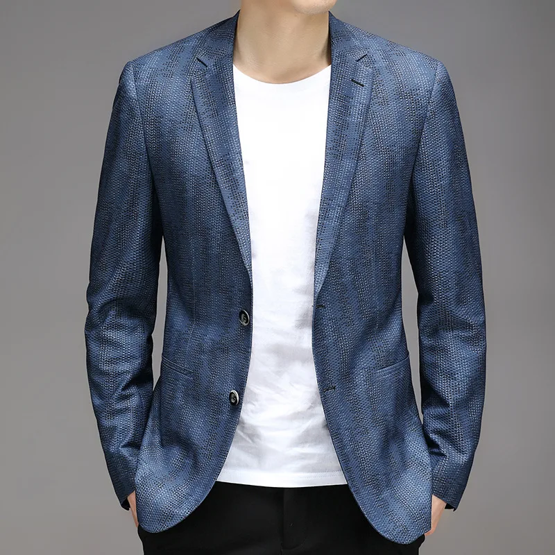 Suit Jacket Men Clothing 2022 Spring Summer Snake Jacquard Breathable Casual Blaser Masculino Single-Breasted Slim Blazer