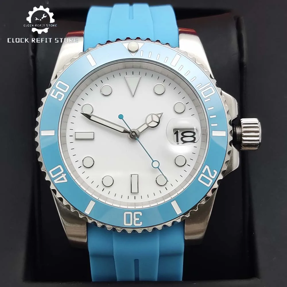 Мужские повседневные синие автоматические механические часы сапфировое стекло