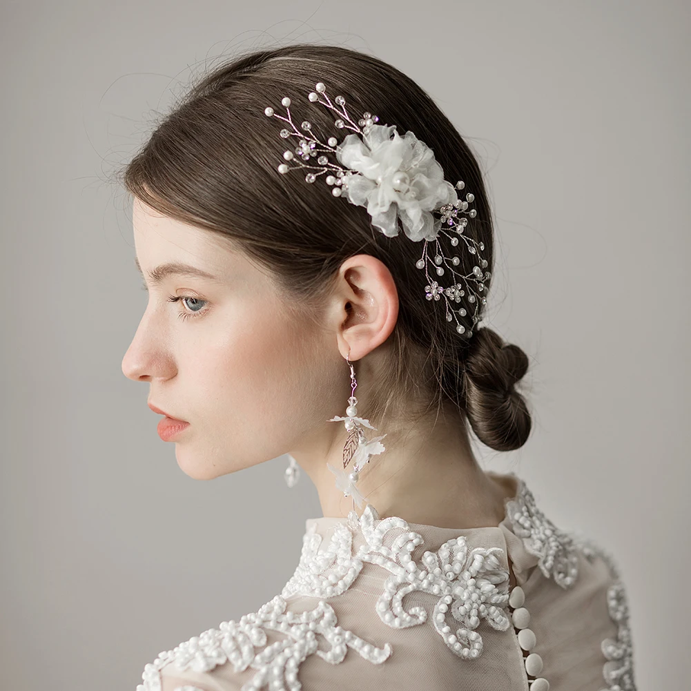 

O383 Vintage Wedding Bridal Headpiece Crystal Pearl Yarn Flower Bridesmaid Hair Comb Women Pageant Birthday Gift Accessories