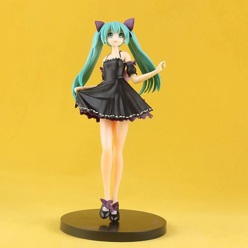 

23cm Anime Hatsune Miku Action Figure Virtual Singer Hatsune Miku Black Evening Dress Kawaii Girl Doll PVC Collectible Model Toy