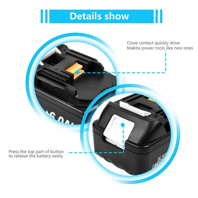 BL1830 6000MAH Battery For MAKITA 18V Lithium-ion Battery Replacement  BL1860 BL1880 BL1830 BL1850 BL1860B Rechargeable Battery
