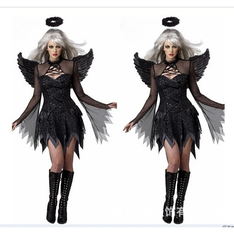 Женское платье для косплея на Хэллоуин черно-белое с ангелом малефисентские