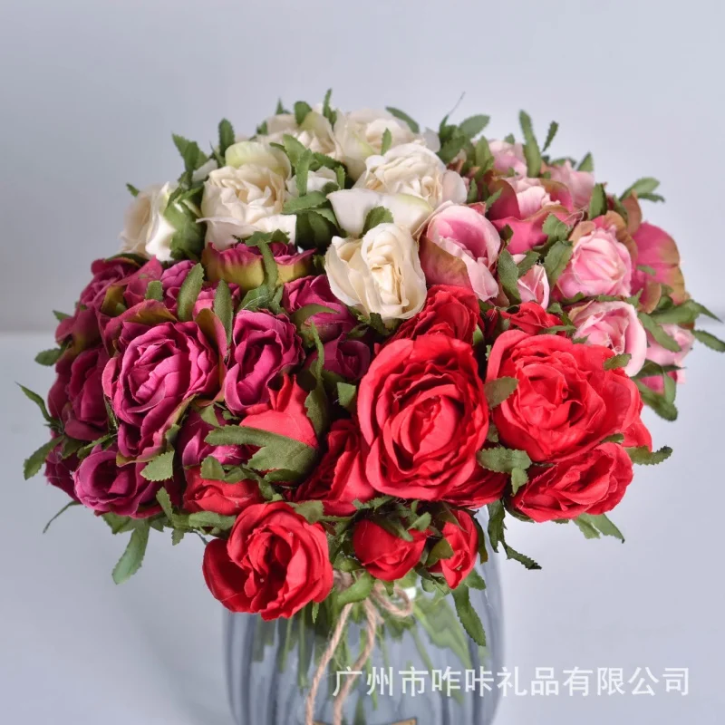 

15Head Rose Artificial Flowers Bridal Bouquet Wedding Home Furnishing Hotel Decoration Props Floral Material