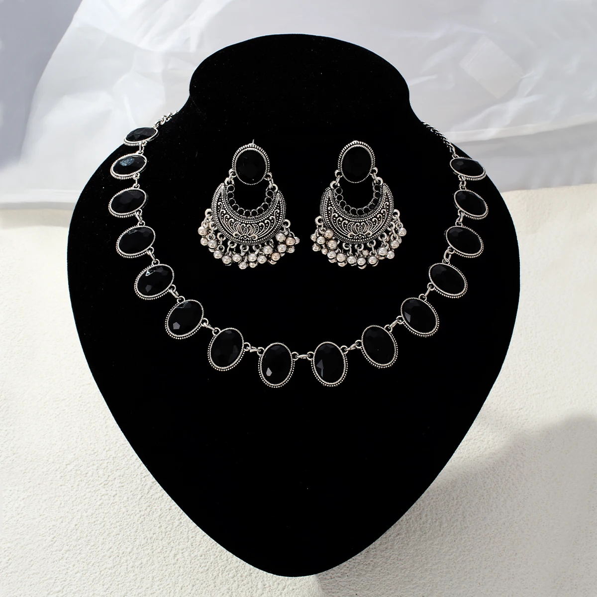 Элегантный комплект украшений из черных бусин для женщин индийские роскошные