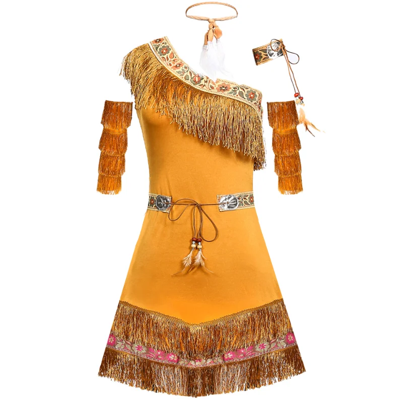 

Индийский костюм на Хэллоуин, примитивный костюм дикого человека, костюм принцессы, одежда для ролевых выступлений на сцене