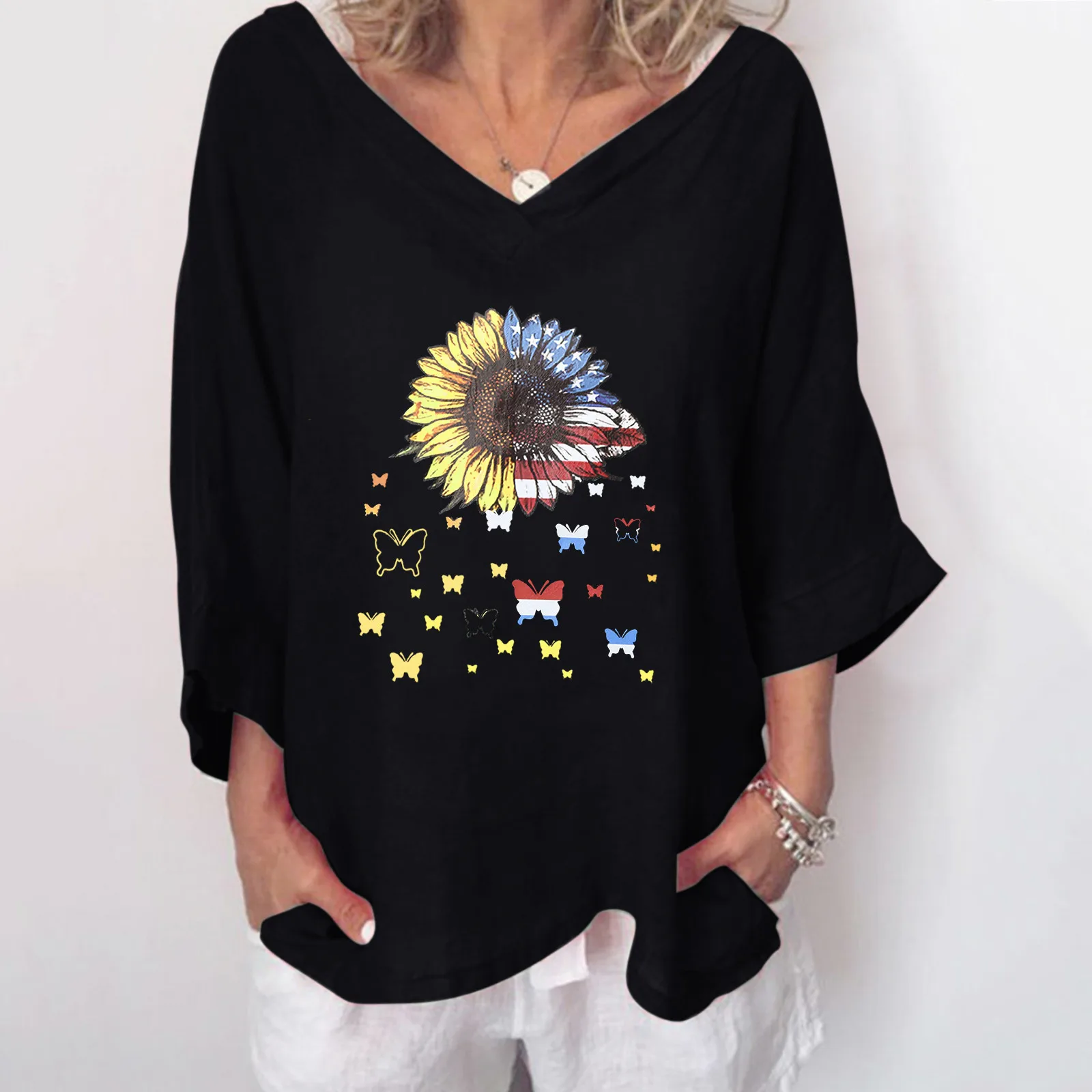 

Футболка женская свободного кроя с коротким рукавом, модный длинный топ с принтом бабочки, вечерняя одежда