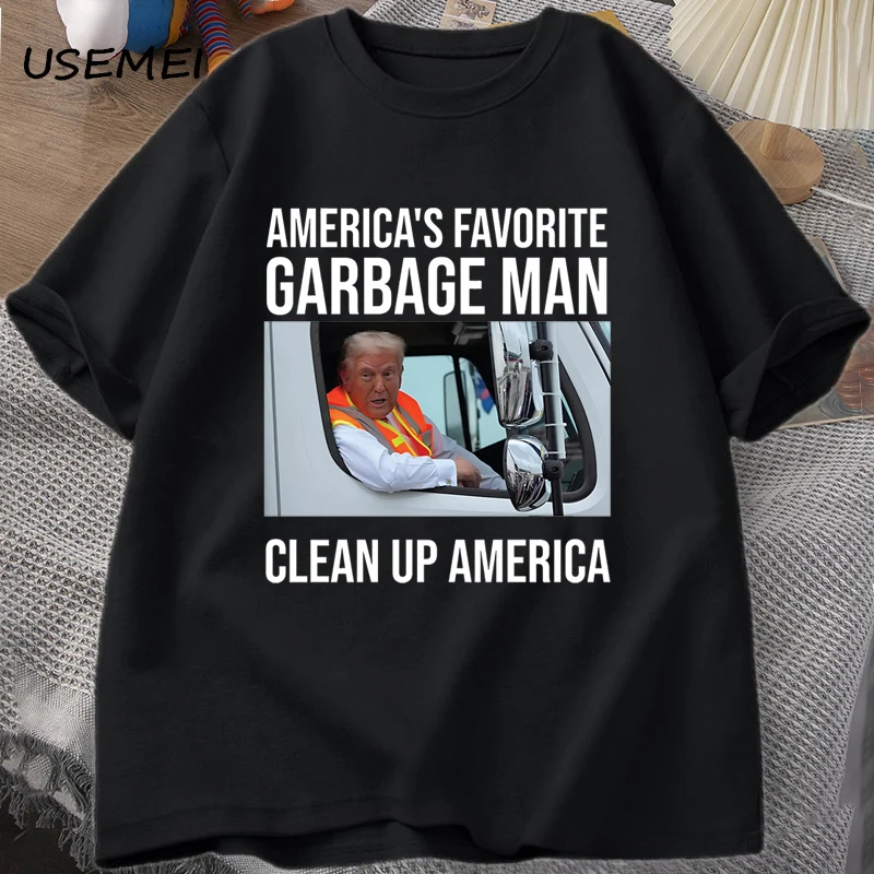 Trump Garbage Man in Trash Truck T-shirts Men Casual Donald Graphic T-shirt Election Maga Republican Tee Shirt
