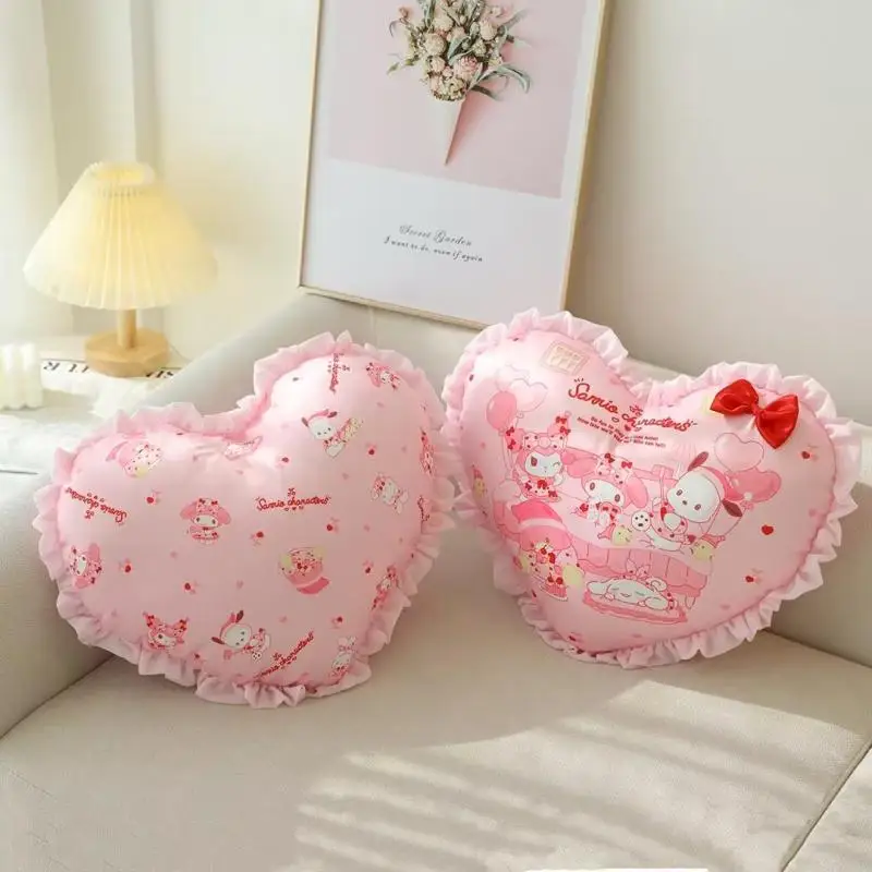 

Kawaii Sanrio Anime Love Heart Shapes Cute Plush Throw Pillow Cartoon My Melody Cinnamoroll Kuromi Plushie Toy Back Cushion Gift