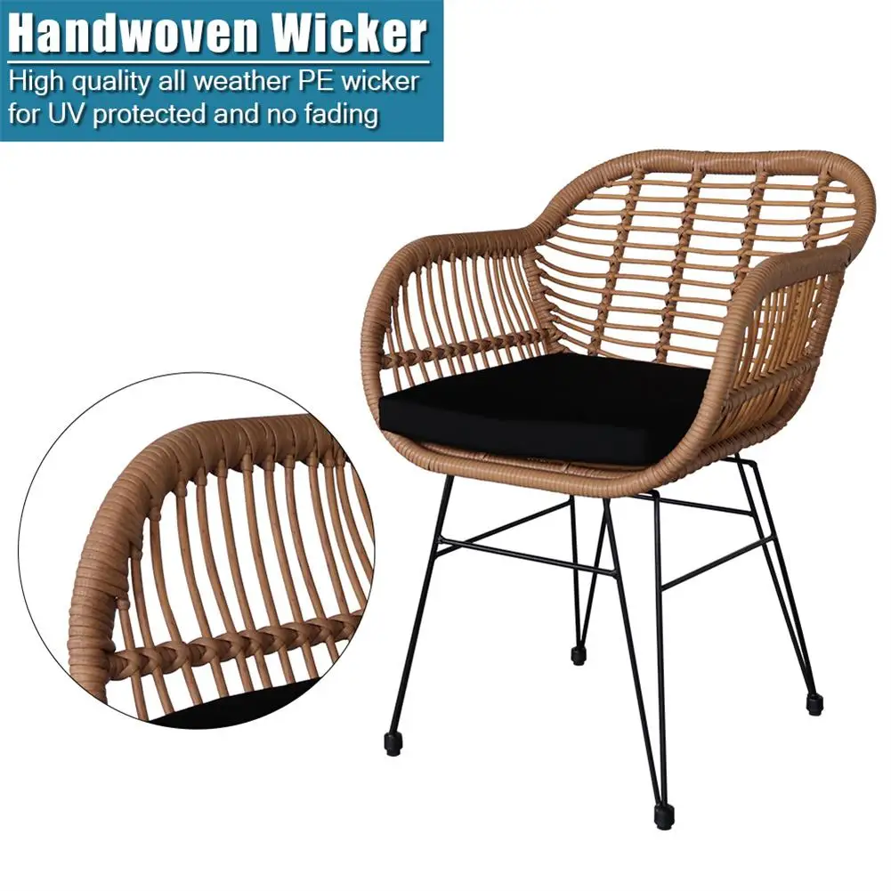 US Stock 3pcs Tempered Glass Table Chair Three-piece Set Handwoven Wicker Rattan For Patios Porches Poolsides Yards
