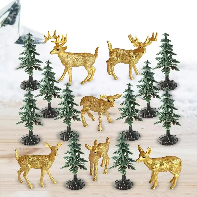 

Christmas Deer Set Miniature Tree Deer Figures Simulation Model Winter Ornaments For Decorating Bookcases Desks And Rooms