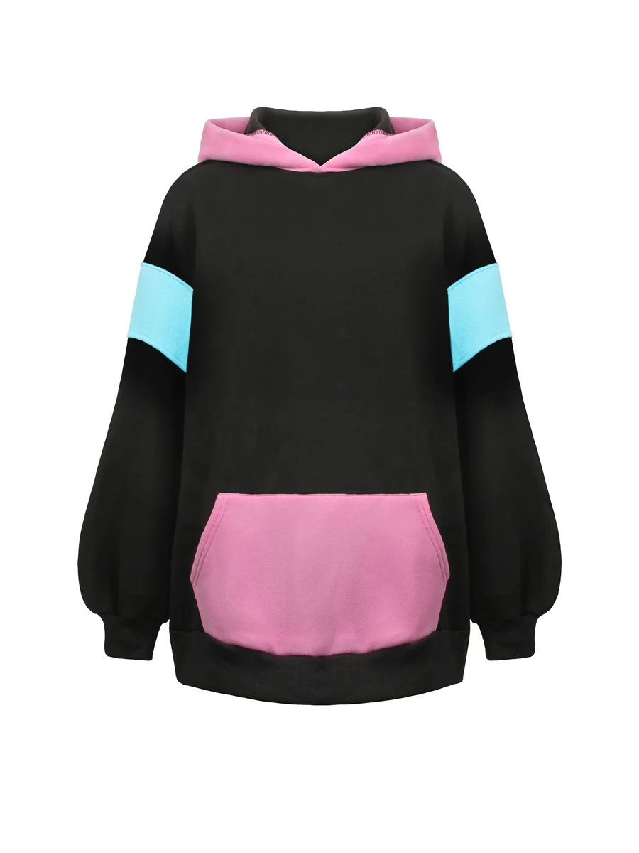 

Женский пуловер с воротником-хомутом, толстовка с капюшоном, повседневный цветной свитшот с длинным рукавом, джемпер, свободные топы