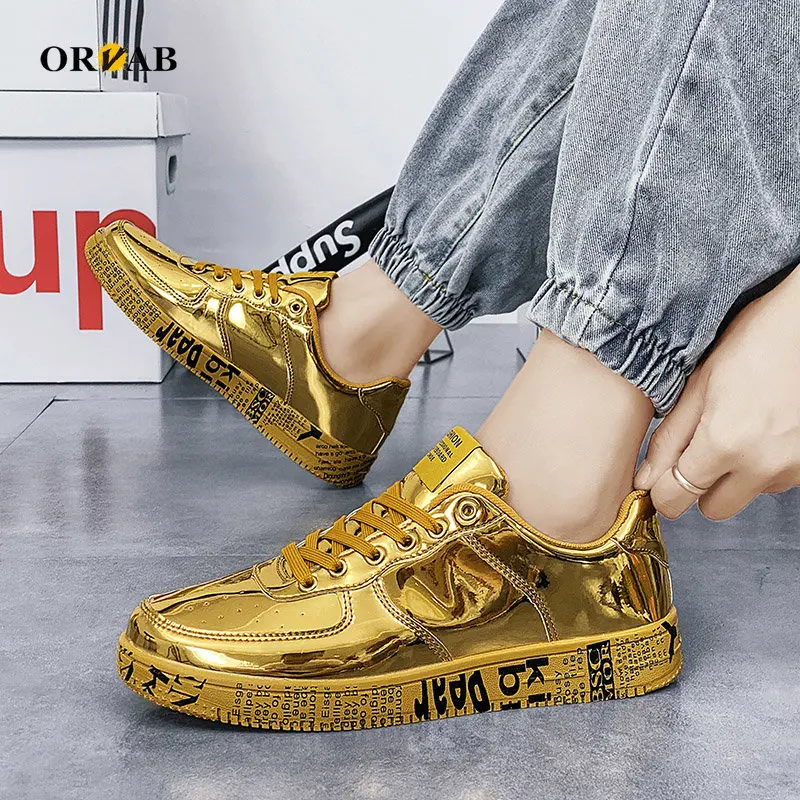 Platform Sneakers Womens Shoes Fashion Patent Leather Platform Shoes Zapatillas Mujer Graffiti Gold Silver Woman Designer Shoes