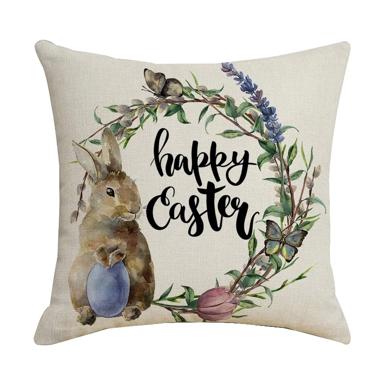 

Happy Easter Pillowcase Bunny Print Pattern Linen Cushion Cover Sofa Throw Cushion Home Decor Party 45X45cm