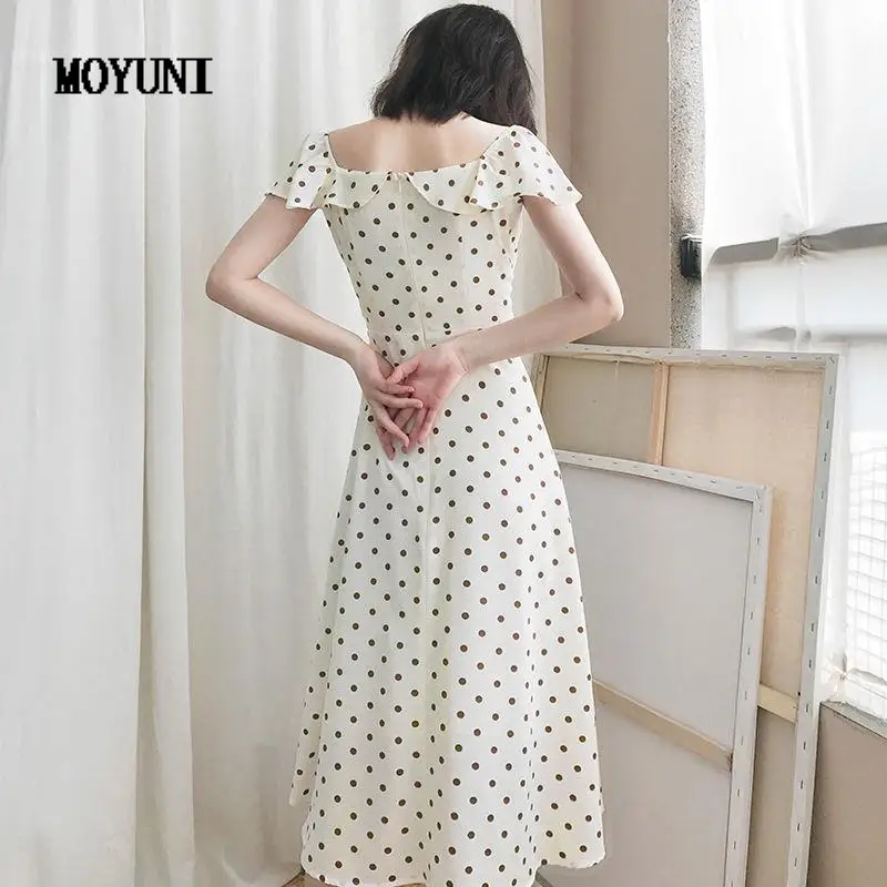 

Ropa Mujer Summer Elegant Retro Slim Fashion Fairy Short Sleeve Polka Dot Dress Women Chiffon Vestido Feminino Temperament
