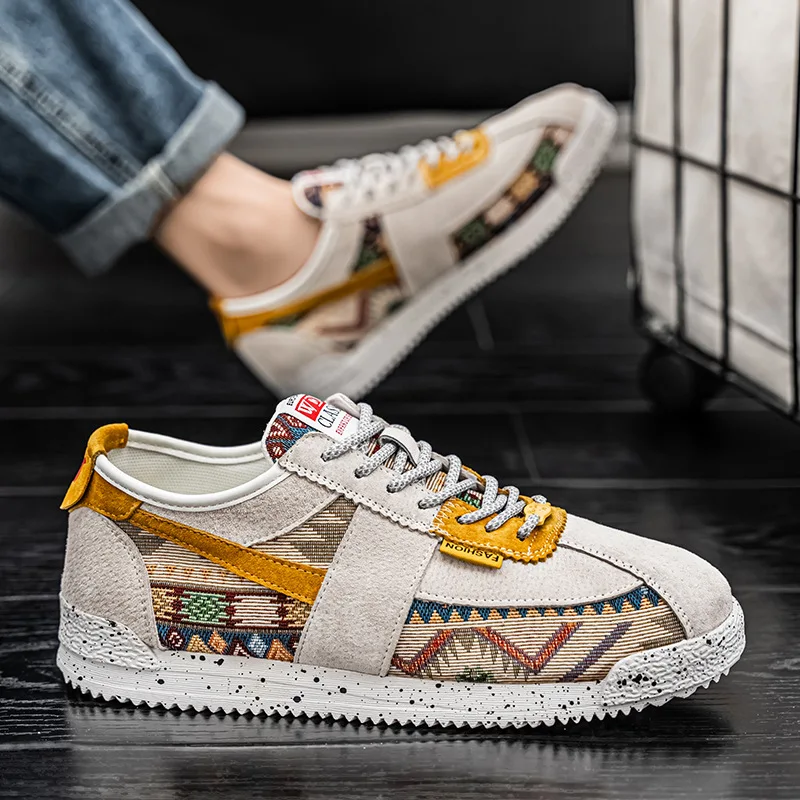 Мужские холщовые кроссовки повседневная обувь на шнуровке с вышивкой удобные