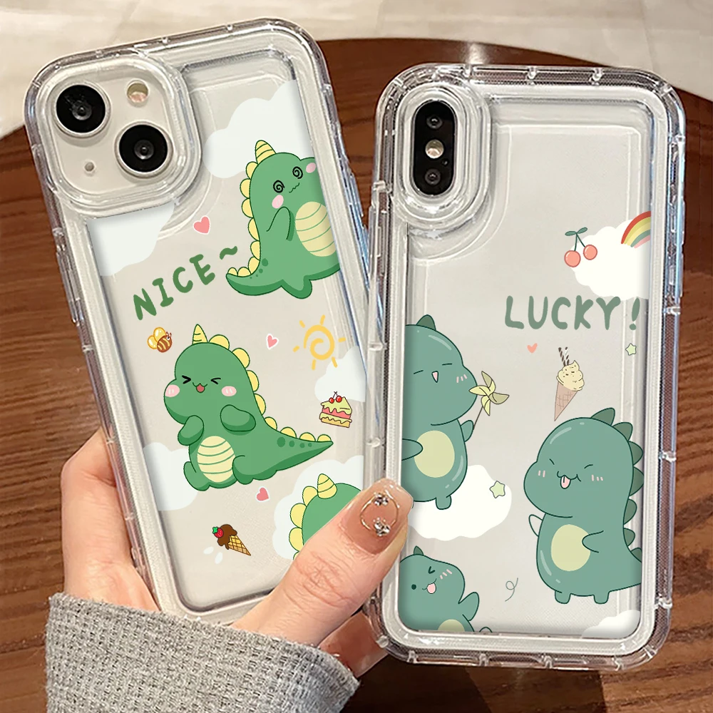 

Cartoon Dinosaur Case for iPhone 13 11 14 12 ProMax mini Plus XR XS Max 7 8 SE 2022 Transparent Soft TPU Shockproof Cover