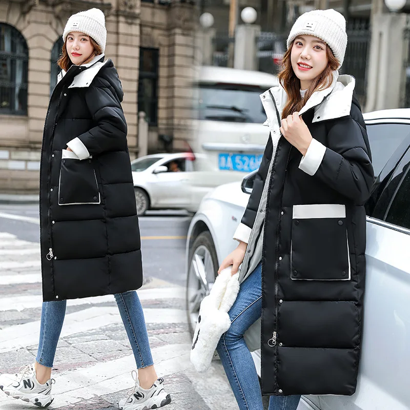 New 2022 Winter Women Cotton Jackets Loose Hooded Cotton Jacket for Woman Long Sleeve Over Knee Thick Warm Solid Jacket Coats