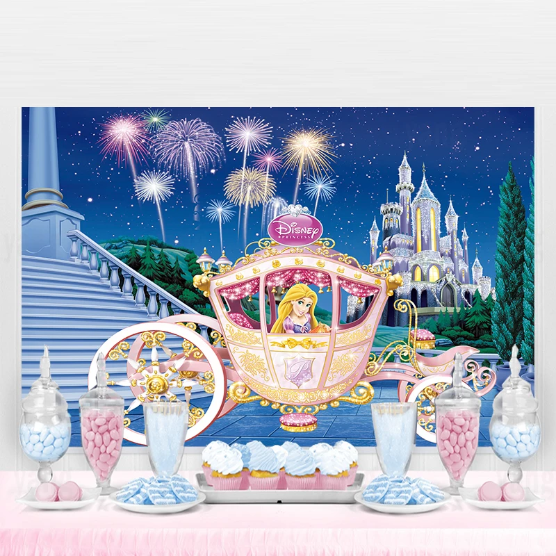 

Фон для фотосъемки с изображением спутанной Рапунцель Принцессы Диснея мечтательной кареты декорация на день рождения для девочек баннер для фотосъемки